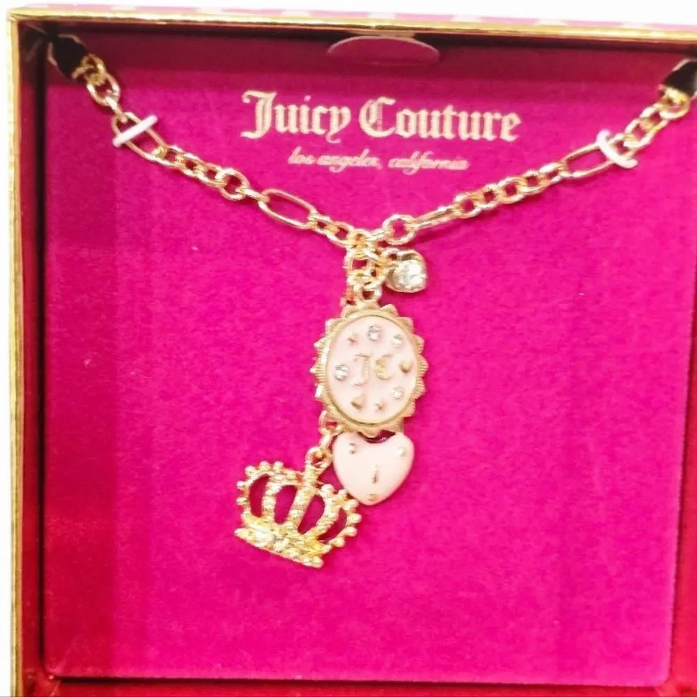 Juicy‎ Couture Logo Crown & Heart Charm Necklace